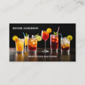 Carte De Visite Cocktails Colorés Barman Professionnel (Devant)