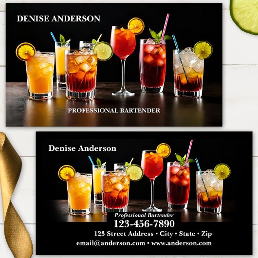 Carte De Visite Cocktails Colorés Barman Professionnel