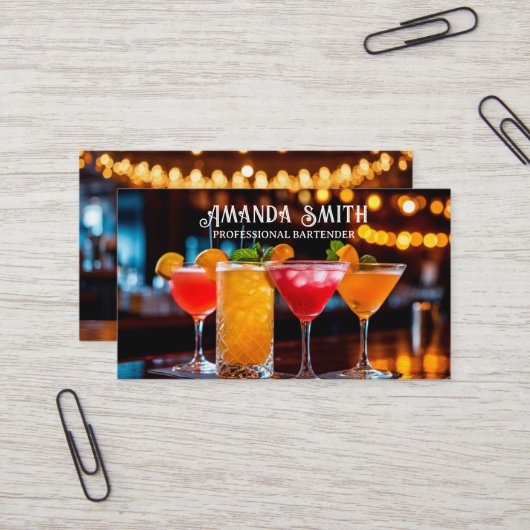 Carte De Visite Cocktails colorés Professional Bartender Business (Devant/Arrière en situation)