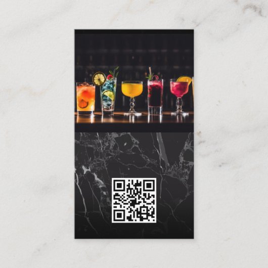 Carte De Visite Cocktails sur le Bar Top | Code QR (Devant)