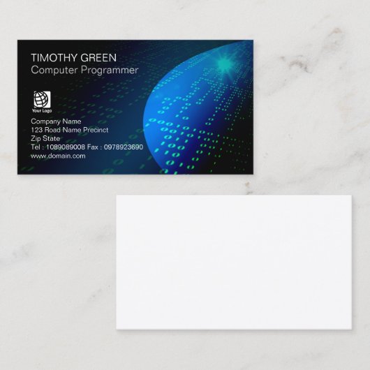 Carte De Visite Code binaire Abstrait du programmeur d'ordinateur (Devant / Derrière)