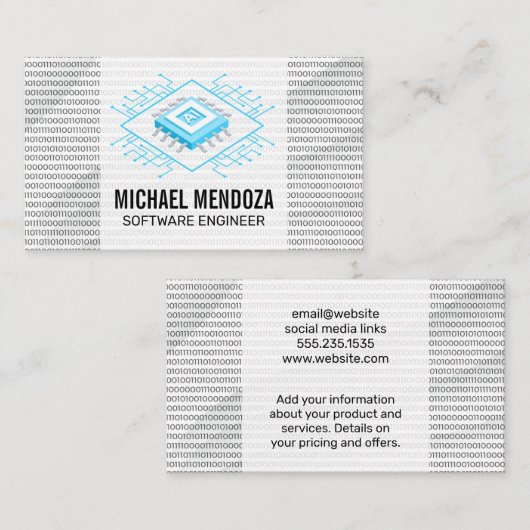 Carte De Visite Code binaire | Technologie des chips AI (Devant / Derrière)