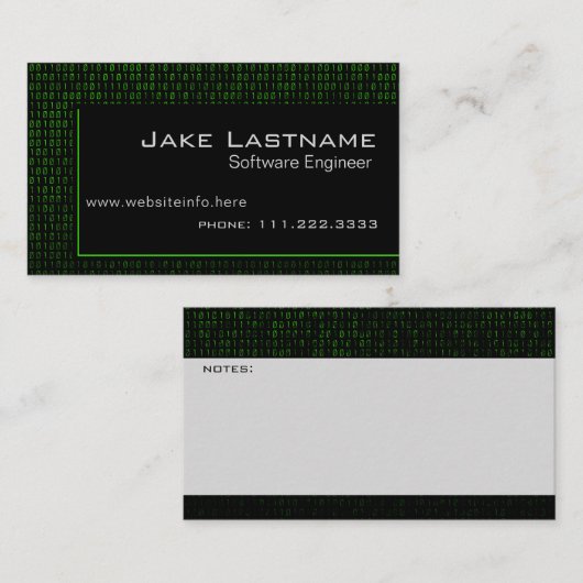 Carte De Visite Code binaire Vert ordinateur (Devant / Derrière)