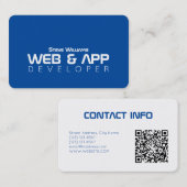 Carte De Visite Code blanc moderne du bleu QR (Devant / Derrière)