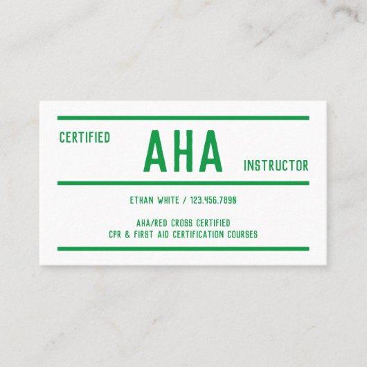 Carte De Visite Code d'analyse de l'instructeur AHA (Devant)