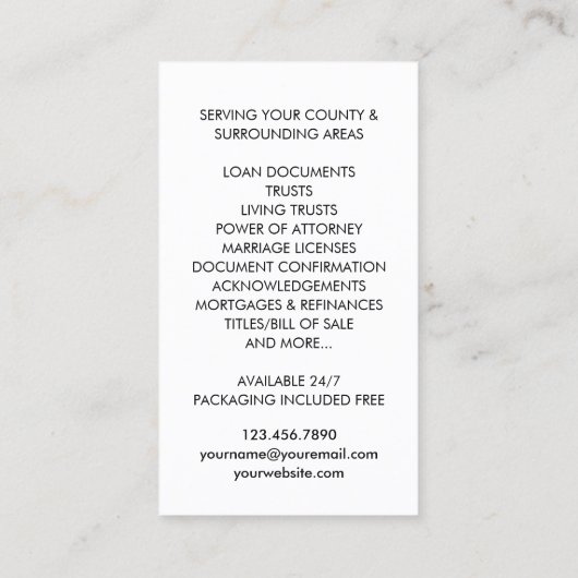 Carte De Visite Code de l'agent de signature du prêt public notair (Dos)