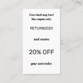 Carte De Visite Code de Merci standard pour les petites entreprise (Dos)