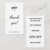 Carte De Visite Code de Merci standard pour les petites entreprise (Devant / Derrière)