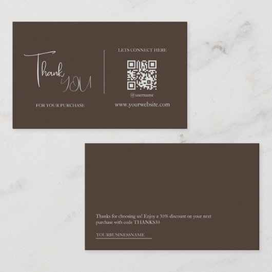 Carte De Visite Code d'escompte de code QR Brown foncé (Devant / Derrière)