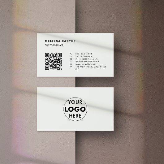 Carte De Visite Code et logo QR | gris clair | Élégante et intelli