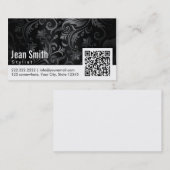Carte De Visite Code floral noir de coiffeur et blanc élégant de (Devant / Derrière)