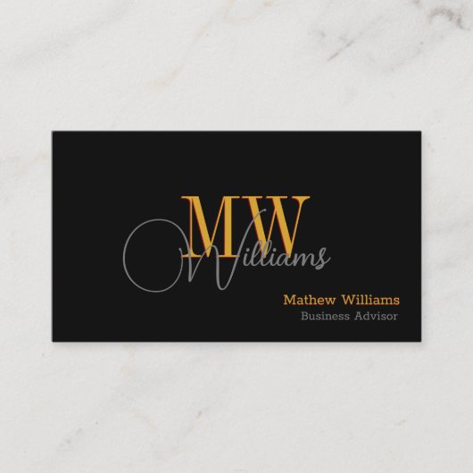 Carte De Visite Code personnalisé noir, or, gris et QR, monogramme (Devant)