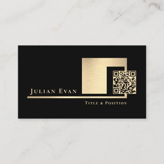 Carte De Visite Code QR à balayage professionnel noir et or (Devant)