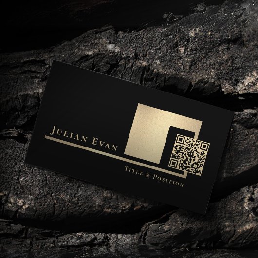 Carte De Visite Code QR à balayage professionnel noir et or