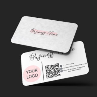 Carte De Visite CODE QR à carreaux buffle aquarelle rose moderne
