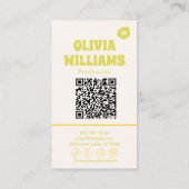 Carte De Visite Code QR à carreaux fleuris violet et vert Rétro Gr (Dos)