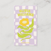 Carte De Visite Code QR à carreaux fleuris violet et vert Rétro Gr (Devant)