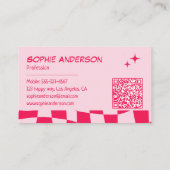 Carte De Visite Code QR à damier rose et rouge rétro (Dos)