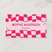 Carte De Visite Code QR à damier rose et rouge rétro (Devant)