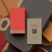 Carte De Visite Code QR À damiers Motif en rouge moderne