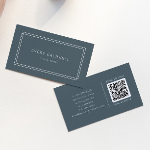 Carte De Visite Code QR à double cadre classique bleu marine foncé