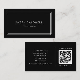 Carte De Visite Code QR à double cadre noir moderne AVERY