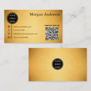 Carte De Visite Code QR à Effet de Métal Doré Brossé Minimaliste M