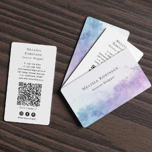 Carte De Visite Code QR à l'aquarelle fumée bleu et violet moderne