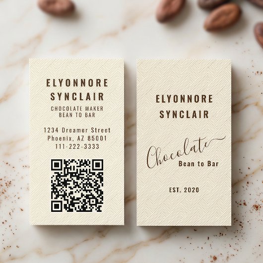 Carte De Visite Code QR à l'aspect élégant et texturé de chocolat