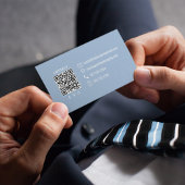 Carte De Visite Code QR à monogramme bleu simple | Entrez en conta