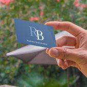 Carte De Visite Code QR à monogramme bleu simple | Entrez en conta