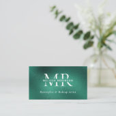 Carte De Visite Code QR à monogramme en feuille d'aluminium verte  (Debout devant)