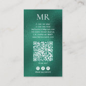 Carte De Visite Code QR à monogramme en feuille d'aluminium verte  (Dos)