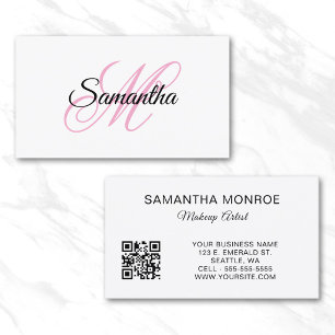 Carte De Visite Code QR à monogramme fantaisie rose