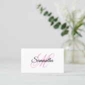 Carte De Visite Code QR à monogramme fantaisie rose (Debout devant)
