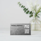 Carte De Visite Code QR à motif de maille géométrique gris Monogra (Debout devant)