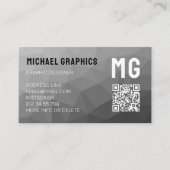 Carte De Visite Code QR à motif de maille géométrique gris Monogra (Devant)