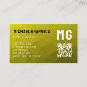 Carte De Visite Code QR à motif de maille géométrique jaune Monogr (Devant)