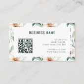 Carte De Visite Code QR à motif floral blanc et verdure verte (Dos)
