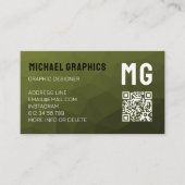 Carte De Visite Code QR à motif géométrique en maille vert armée (Devant)