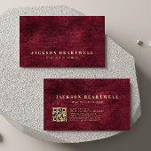 Carte De Visite Code QR à texture de feuille moderne Bourgogne