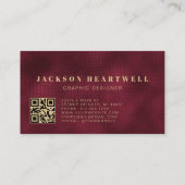 Carte De Visite Code QR à texture de feuille moderne Bourgogne (Dos)