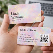 Carte De Visite Code QR à texture dorée sur marbre pastel