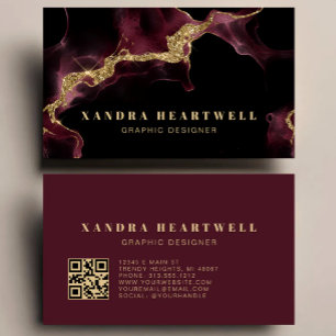 Carte De Visite Code QR Abstrait avec Encre Pailletée Bourgogne Hu