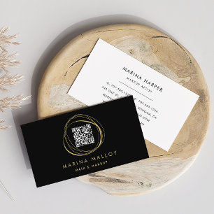 Carte De Visite Code QR Abstrait Faux Gold