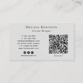 Carte De Visite Code QR Abstrait Fumée Gris Argent & Médias Sociau (Dos)