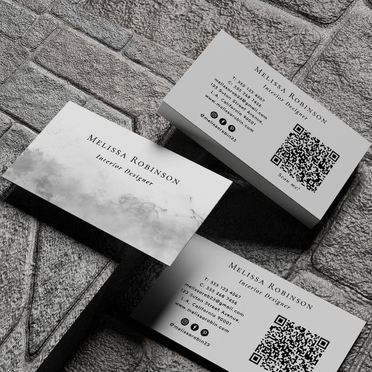 Carte De Visite Code QR Abstrait Fumée Gris Argent & Médias Sociau