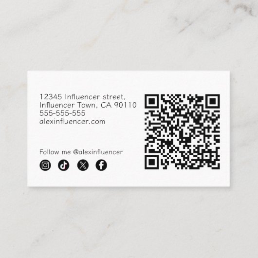 Carte De Visite Code QR Abstrait moderne noir et blanc (Dos)