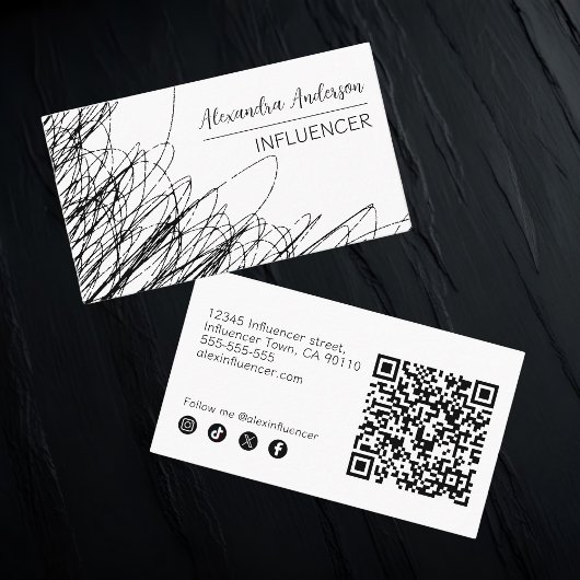 Carte De Visite Code QR Abstrait moderne noir et blanc