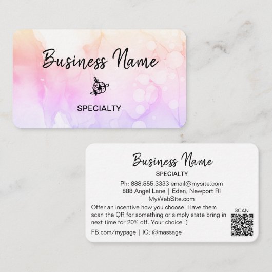 Carte De Visite *~* Code QR Abstrait Ombre Pastel Peach Girly Logo (Devant / Derrière)